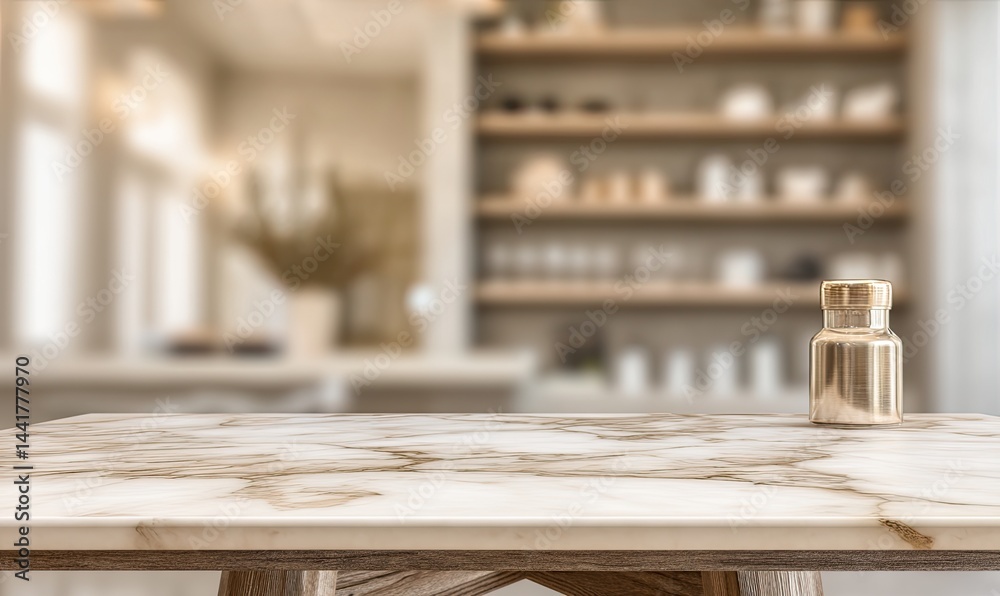 Marble table, blurred interior