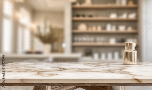Obraz na płótnie Marble table, blurred interior w salonie