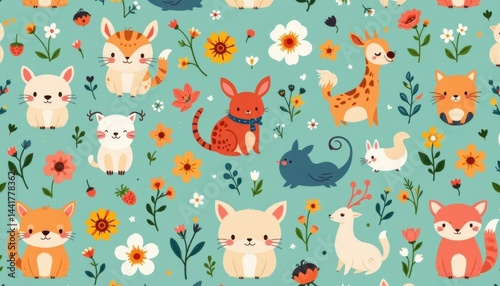 A charming pattern filled with lovable creatures in a sweet design.