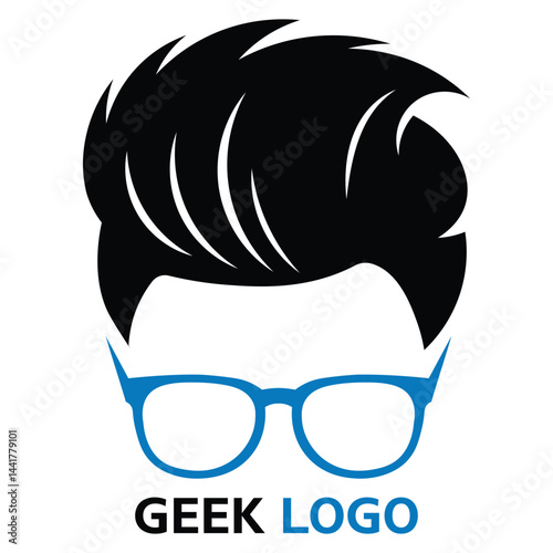 This logo features a stylized and minimalist illustration of a person's head with thick-framed glasses and trendy, tousled hair