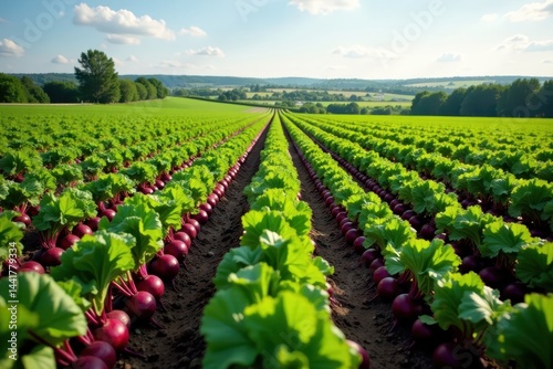 Rows of beets stretching to horizon French countryside scene , expanse, outdoor