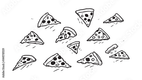 pizza flying line art concept with creative food design