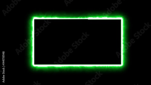 Abstract neon line picture frame background, Rectangular Fire effect Animation. Fire Flame Gradually Appearing in A rectangle Frame