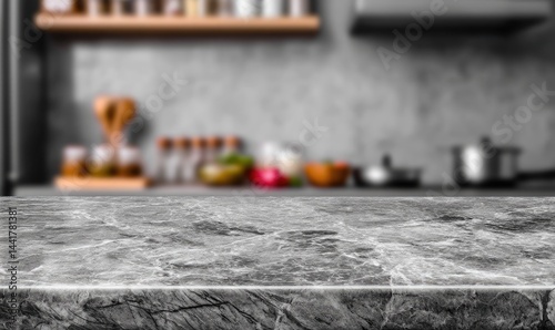 Obraz na płótnie Gray marble countertop, blurred kitchen background w salonie