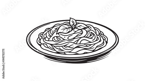 Plate of fettucini alfredo with garnish line art simple elegance