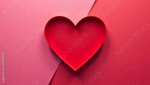 Minimalist red heart shape against textured pink and red backdrop, design, concept, minimalism