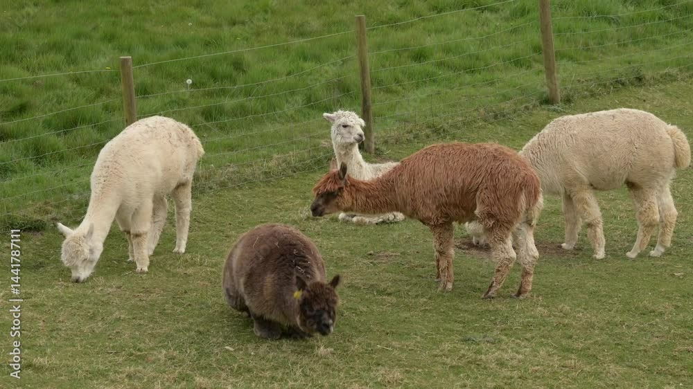 Herd of llamas and alpacas grazing the field. Herd of llamas and alpacas grazing the field.