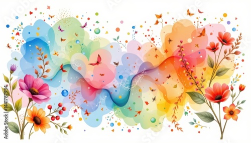 Charming white background adorned with artistic watercolor clipart.