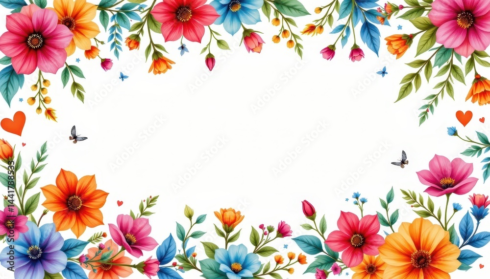 Fototapeta premium Vibrant white background adorned with intricate watercolor clipart.
