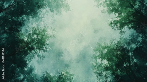 Looking up at the green tops of trees