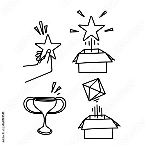 doodle icon star and reward illustration collection