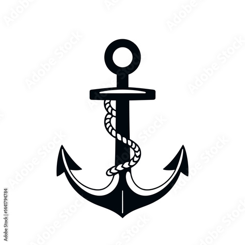 Black Anchor with Rope Nautical Illustration