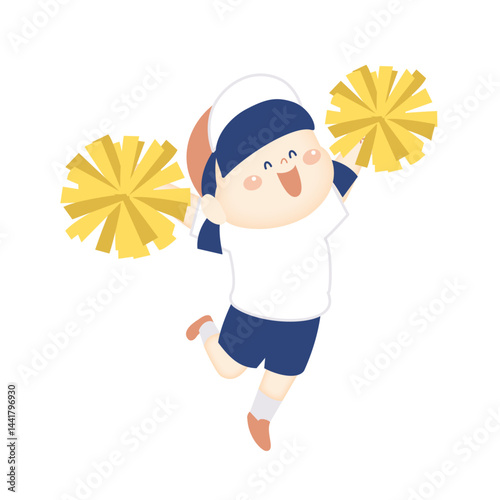 ポンポンを持って踊る体操服の女の子のイラスト