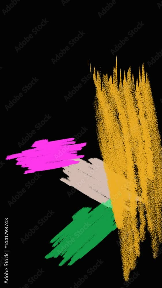 Imitation of drawing with a brush on a surface. A set of multicolored brush strokes. Suitable for animated graphics, slide shows, transitions, and picture presentations. Vertical video.