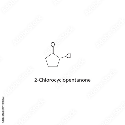 2-Chlorocyclopentanone skeletal structure. Chlorinated Cycloketone compound schematic illustration. Simple diagram, chemical formula.