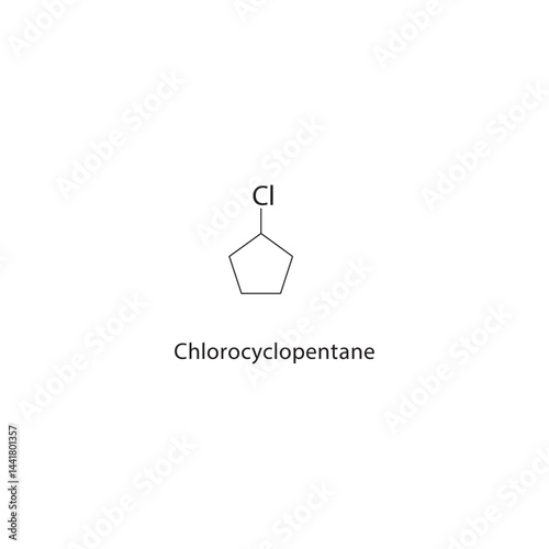 Chlorocyclopentane skeletal structure. Chlorinated Cycloalkane compound schematic illustration. Simple diagram, chemical formula.