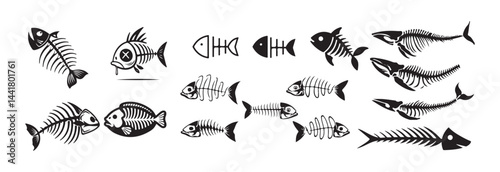 Fishbone skeleton flat icon silhouette, Fishbone skeleton black vector icon.  Vector illustration Eps 10