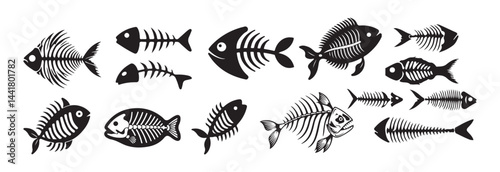 Fishbone skeleton flat icon silhouette, Fishbone skeleton black vector icon.  Vector illustration Eps 10