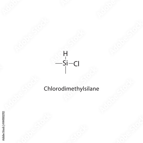 Chlorodimethylsilane skeletal structure. Chlorinated Organosilane compound schematic illustration. Simple diagram, chemical formula.