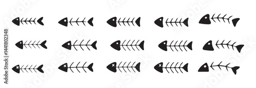 Fishbone skeleton flat icon silhouette, Fishbone skeleton black vector icon.  Vector illustration Eps 10