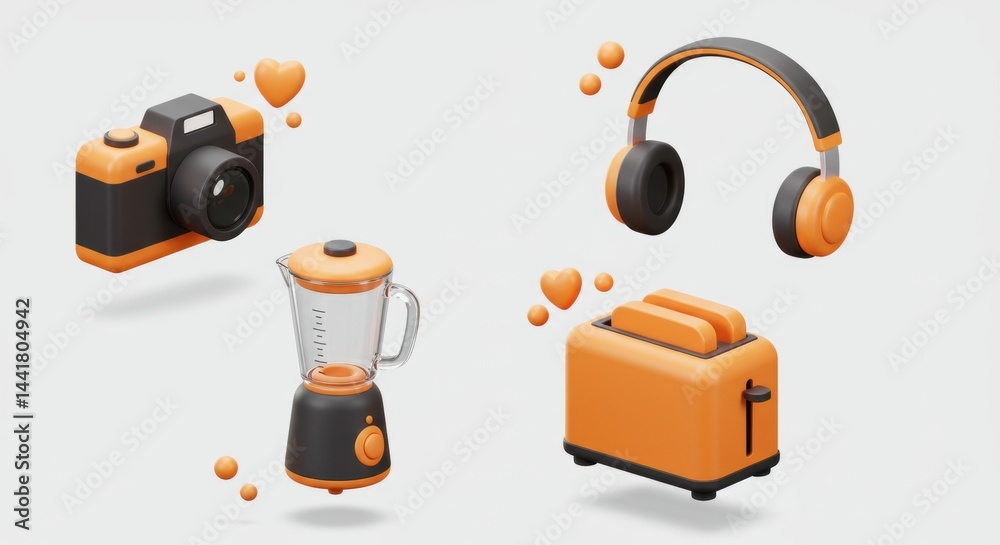 Fototapeta premium Orange & Black Gadgets and Appliances 3D Render