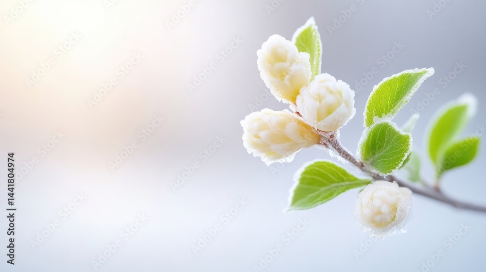 Fototapeta premium Delicate spring blossoms frosted