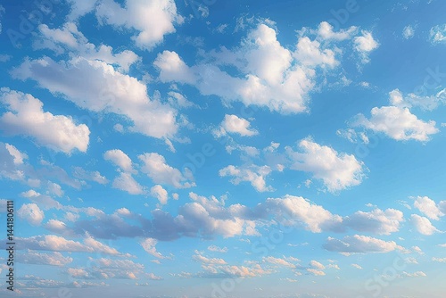 bright blue sky filled with scattered white fluffy clouds on a clear day conveying calm and openness