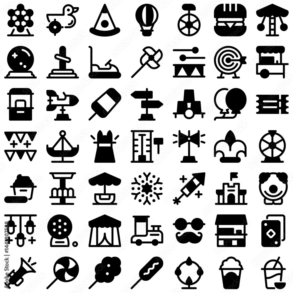 Naklejka premium Fair Festival Event Icon Set. Perfect for user interface, new application 