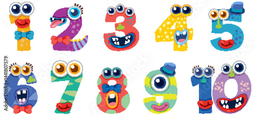 Playful Monster Numbers Vector Illustration