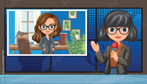 Animated News Broadcast Illustration