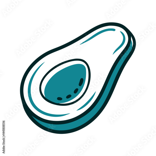 Avocado illustration featuring a halved avocado with visible seed, showcasing green and white colors, fresh concept