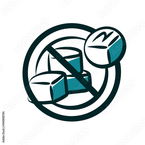 No sugar symbol with sugar cubes crossed out in a circle, promoting healthy lifestyle choices