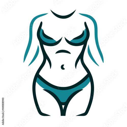 Body positivity illustration featuring a stylized female form embracing curves and confidence