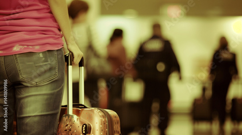 Obraz na płótnie Distressed family holding luggage at airport terminal, travel anxiety and migration concept, worried parents with children waiting for flight departure. w salonie