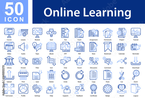 Online Learning Icon Sheet and Collection with Outline Color 