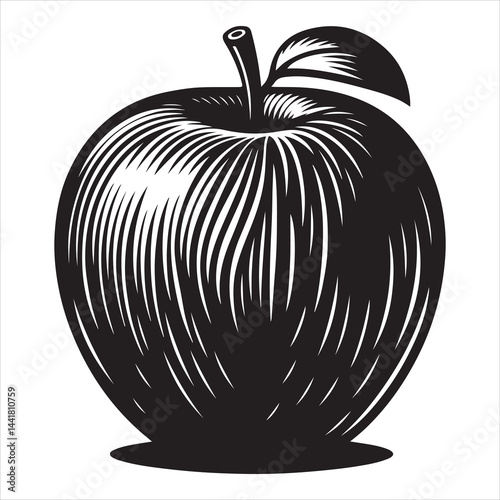 a fresh apple fruit vector silhouette, vector black color silhouette, isolated white background 