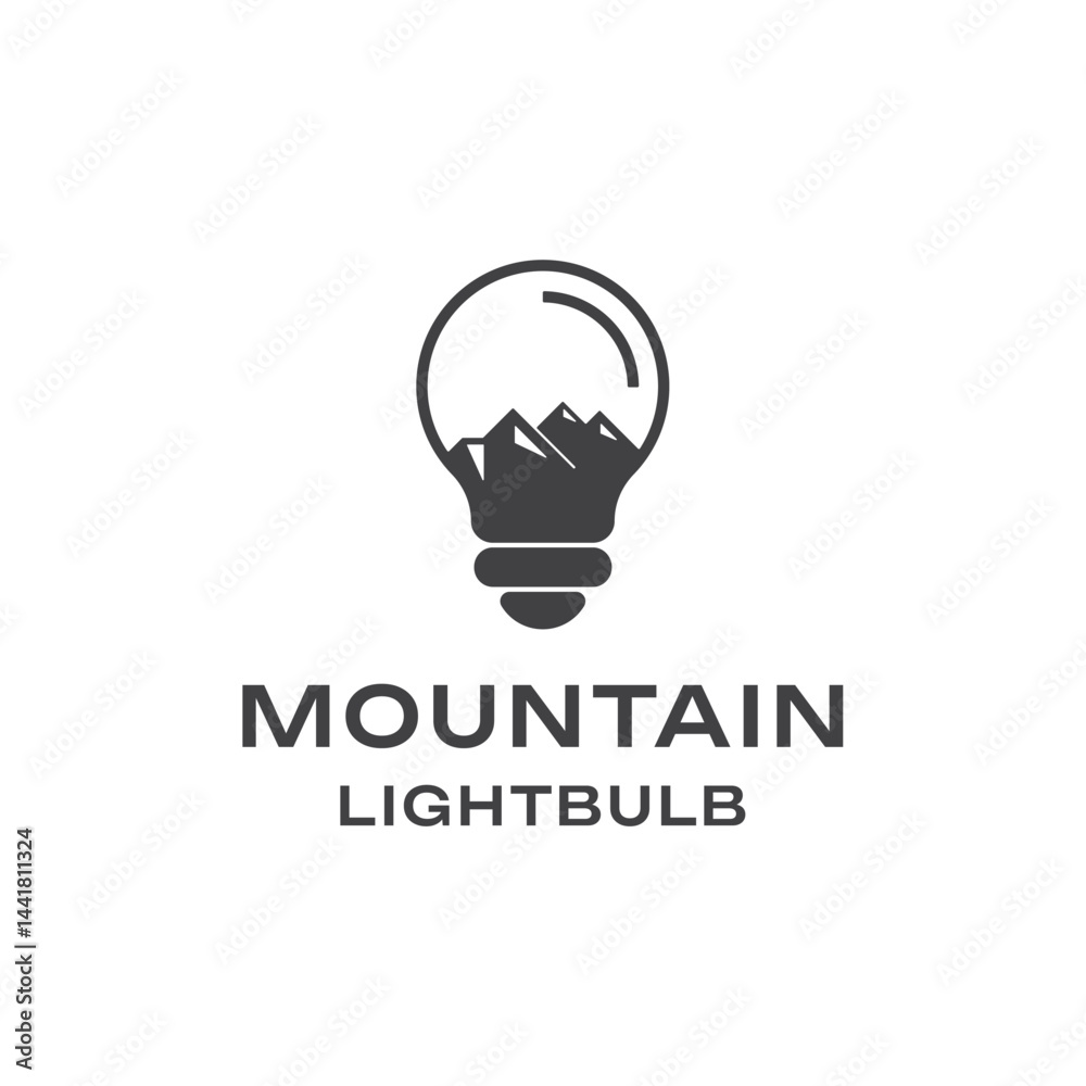 Minimalist logo combining mountains and light bulbs Minimalist logo combining mountains and light bulbs