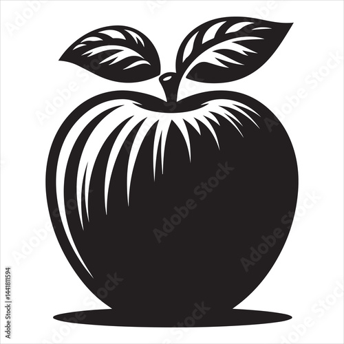 a fresh apple fruit vector silhouette, vector black color silhouette, isolated white background 