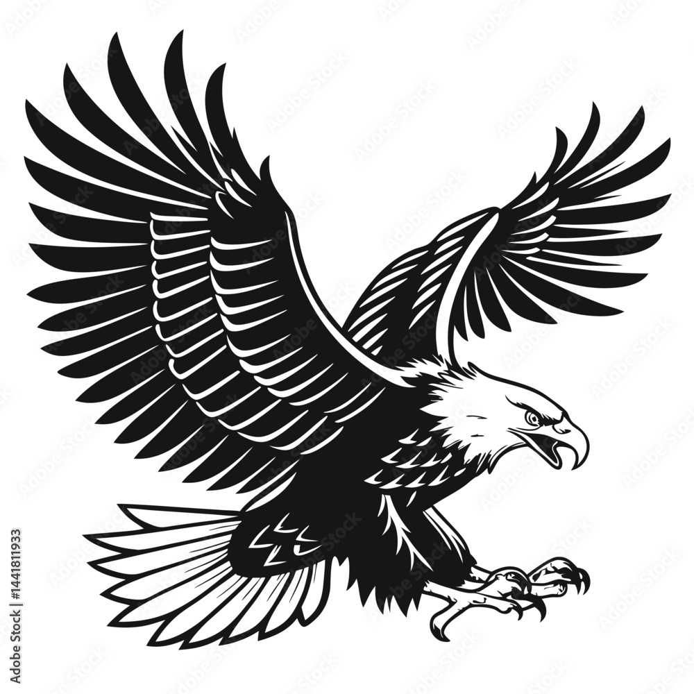 Black and White Majestic Eagle in Flight Design Black and White Majestic Eagle in Flight Design