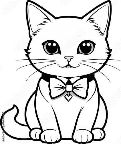 Black and White Coloring Book Page – Fun Line Art Cat Illustration for Kids