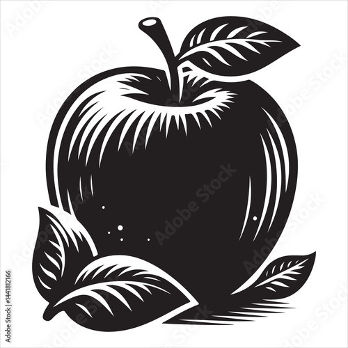a fresh apple fruit vector silhouette, vector black color silhouette, isolated white background 