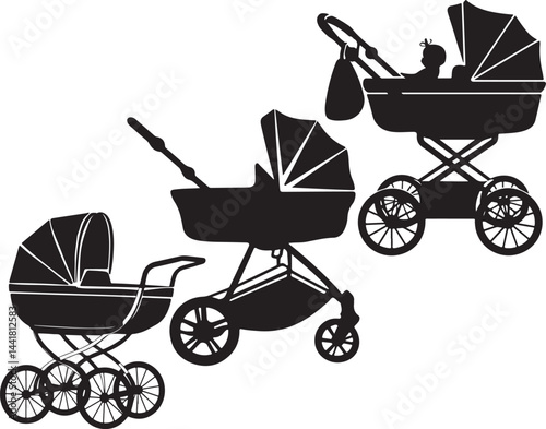 Stroller Icons in Silhouette Style Vector Art