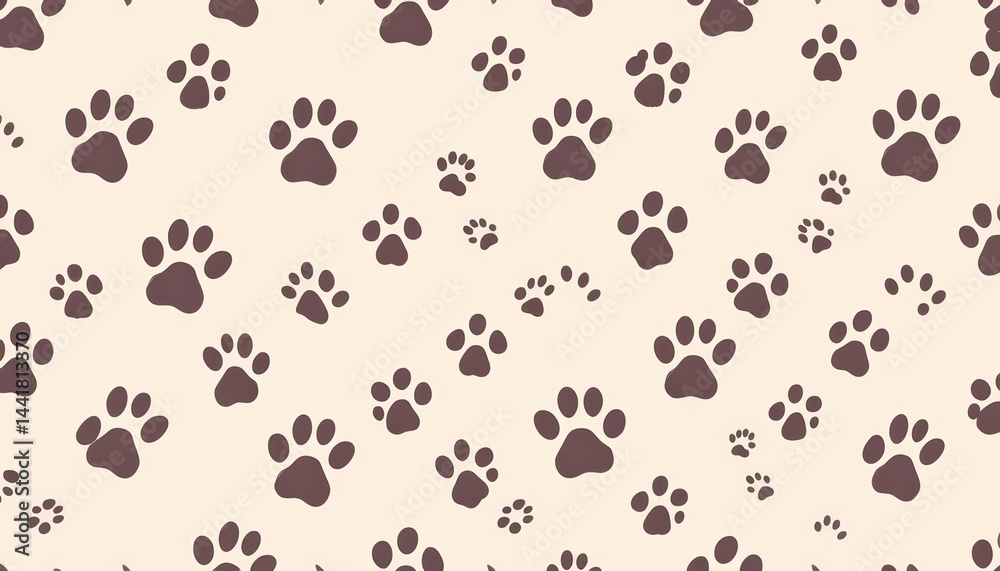 Seamless pattern of cat paw prints on a light background, ideal for fabric or wallpaper, paw print, background