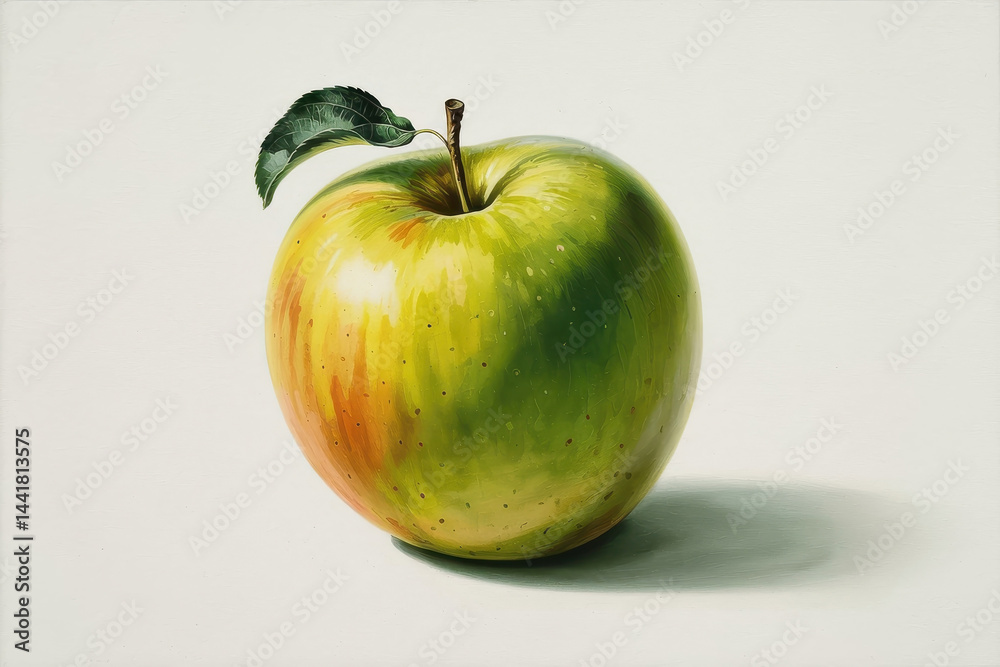 Realistic Green Apple with Leaf