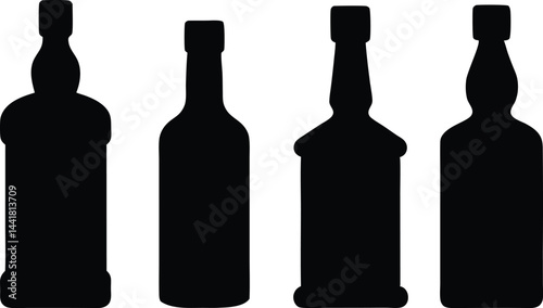 Whisky bottle black silhouette, wine bottle vector illustration	