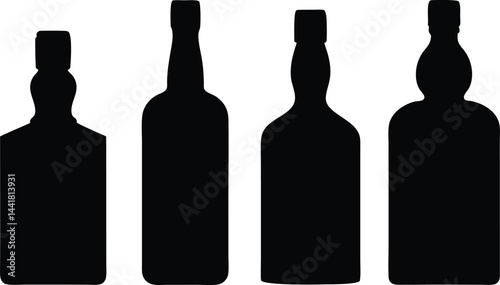Whisky bottle black silhouette, wine bottle vector illustration 