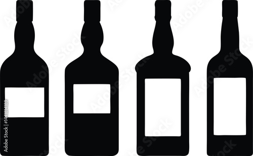Whisky bottle black silhouette, wine bottle vector illustration 
