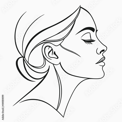 Elegant Line Art Profile of a Woman with Closed Eyes