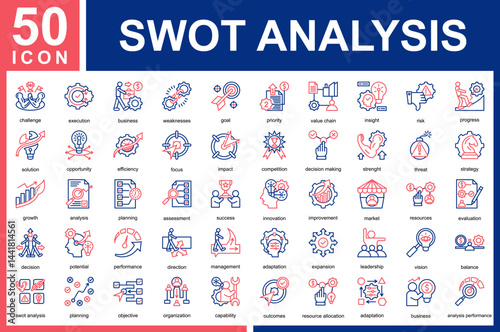 SWOT Analysis Icon Sheet and Collection with Outline Color 