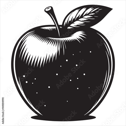 a fresh apple fruit vector silhouette, vector black color silhouette, isolated white background 